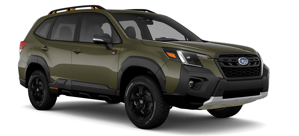 Vue 3/4 avant et latérale du Subaru Forester Wilderness 2025