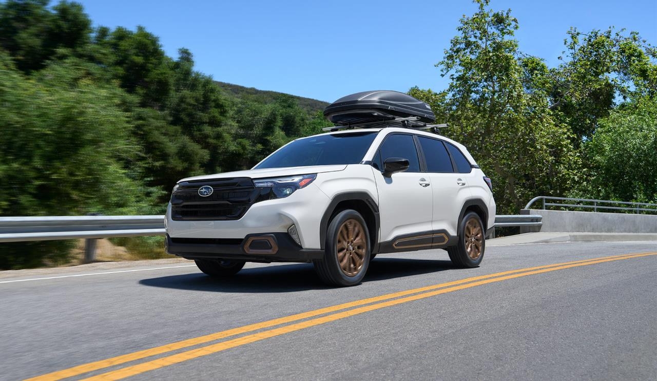 3/4 front and side view of a 2026 Subaru Forester Hybrid