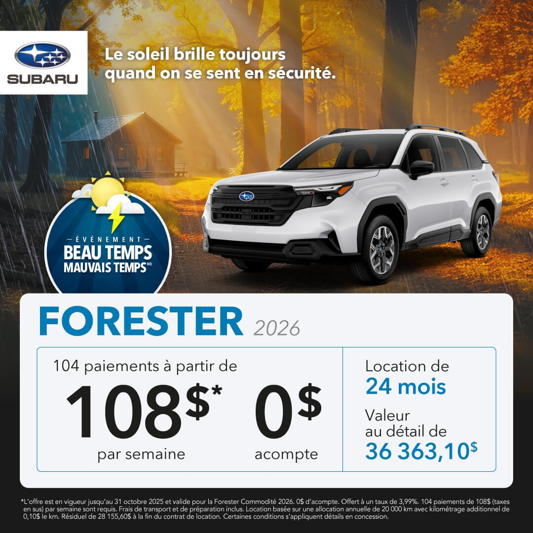 Promotion du mois pour le Subaru Forester chez Desjardins Subaru
