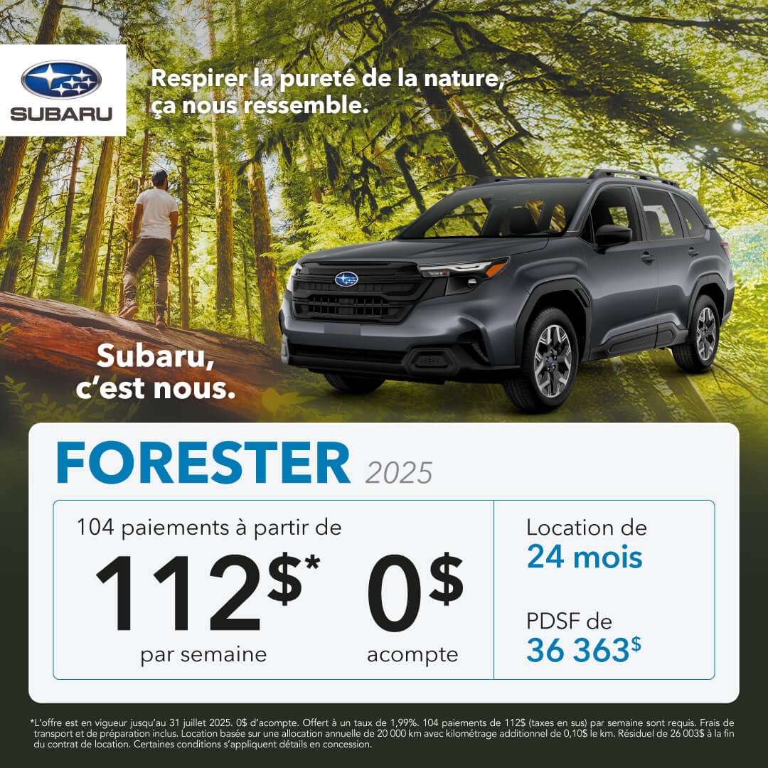 Promotion du mois pour la Subaru Forester chez Desjardins Subaru
