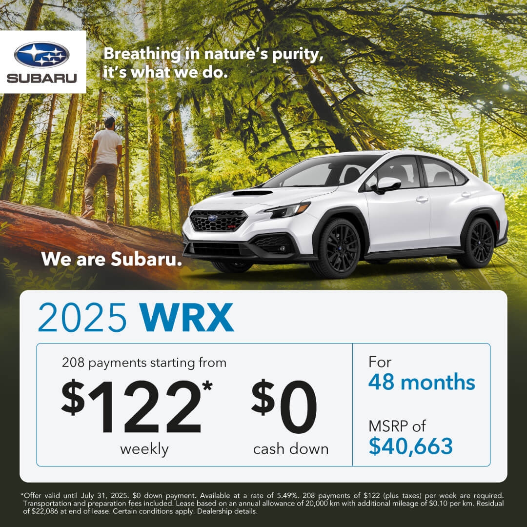 Desjardins Subaru's Monthly Special on the Subaru WRX