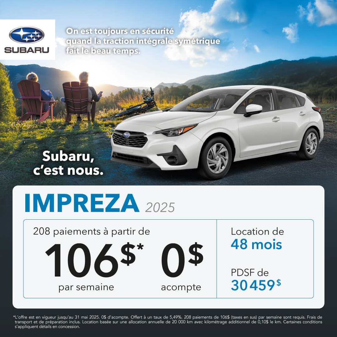 Promotion du mois pour la Subaru Impreza chez Desjardins Subaru