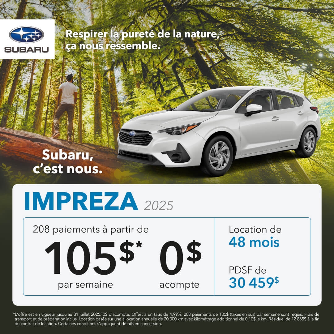 Promotion du mois pour la Subaru Impreza chez Desjardins Subaru