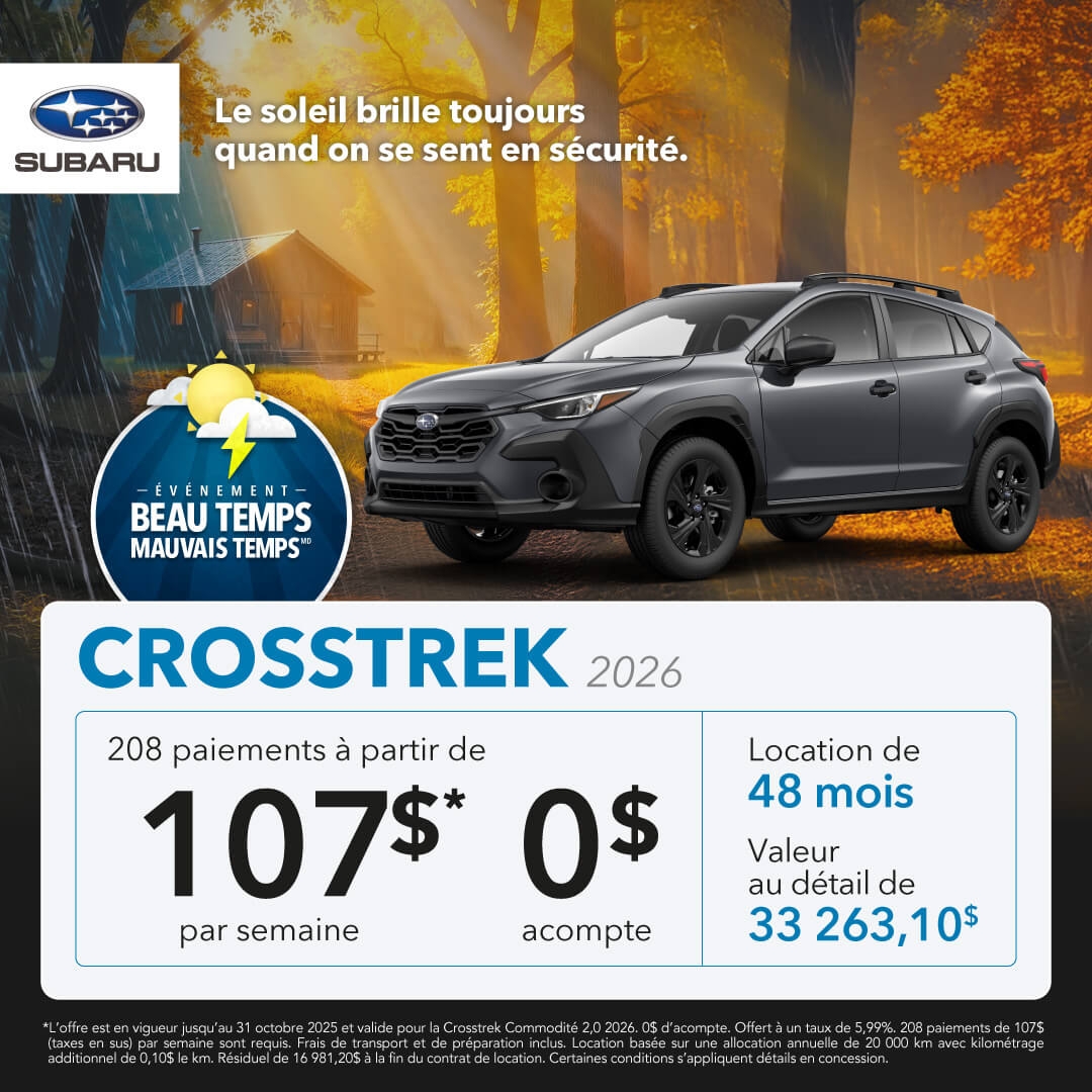 Promotion du mois pour le Subaru Crosstrek chez Desjardins Subaru