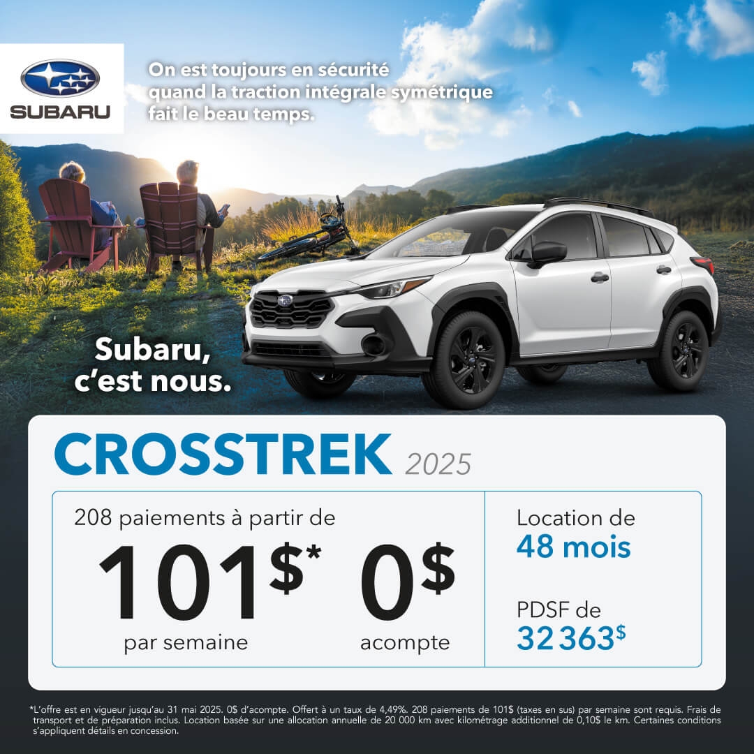Promotion du mois pour la Subaru Crosstrek chez Desjardins Subaru