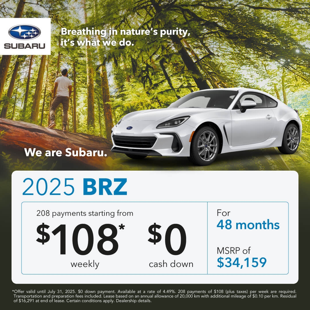 Desjardins Subaru's Monthly Special on the Subaru BRZ
