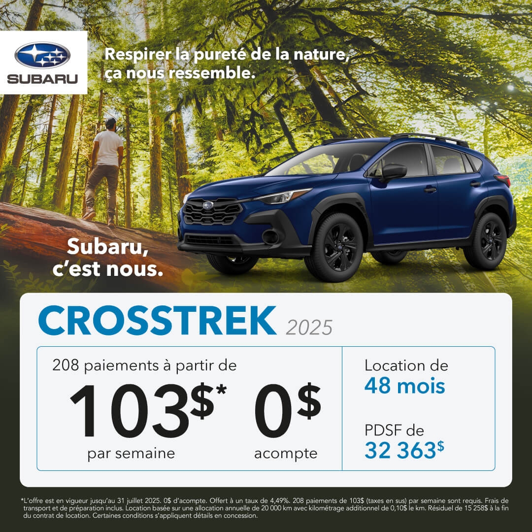 Promotion du mois pour la Subaru Crosstrek chez Desjardins Subaru