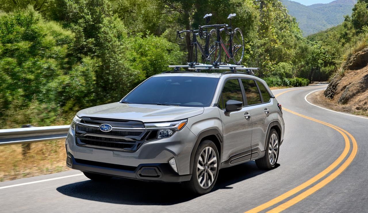 3/4 front and side view of a 2026 Subaru Forester Hybrid