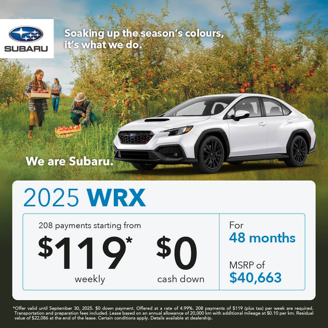 Desjardins Subaru's Monthly Special on the Subaru WRX