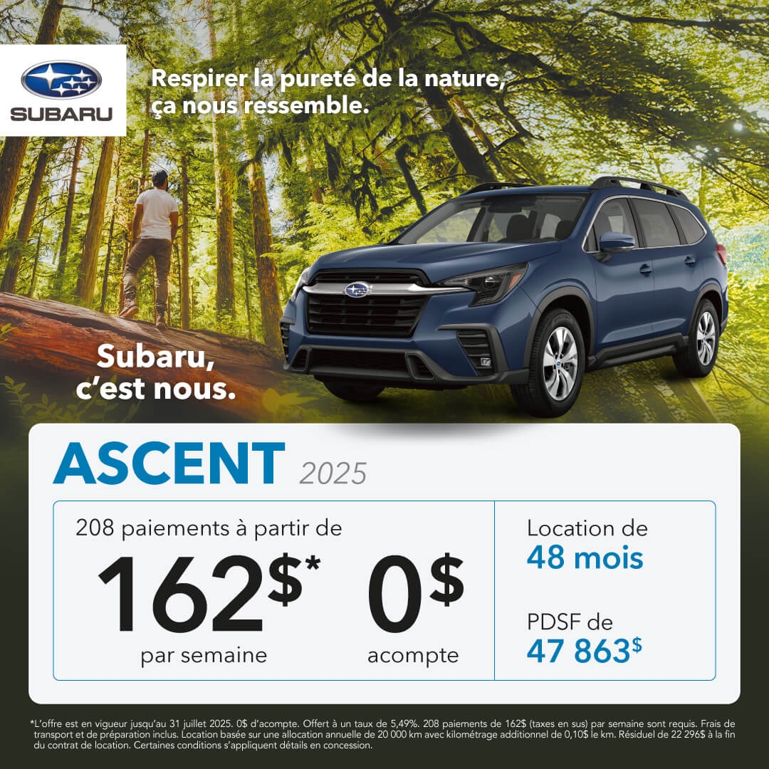 Promotion du mois pour la Subaru Ascent chez Desjardins Subaru
