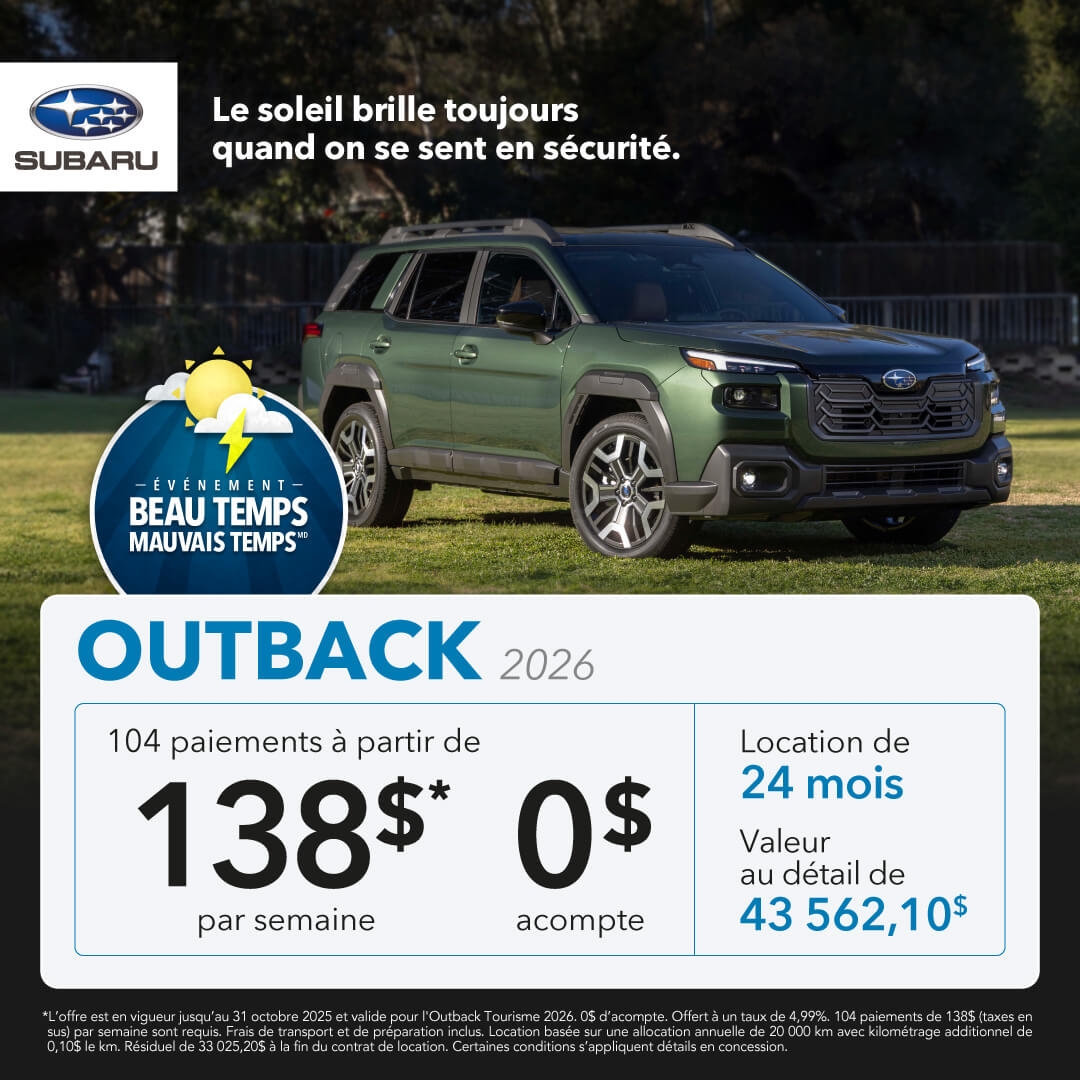 Promotion du mois pour la Subaru Outback chez Desjardins Subaru