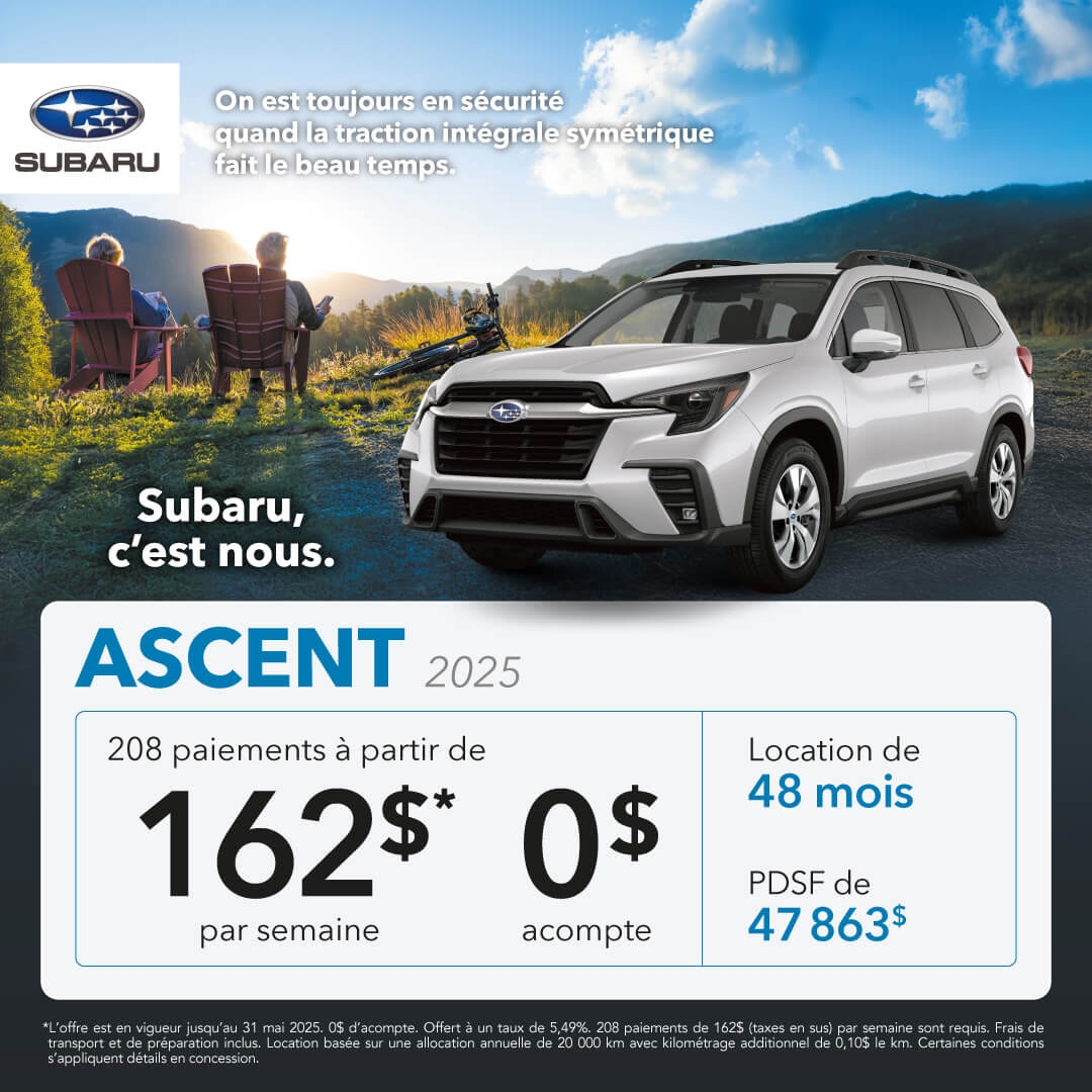 Promotion du mois pour la Subaru Ascent chez Desjardins Subaru