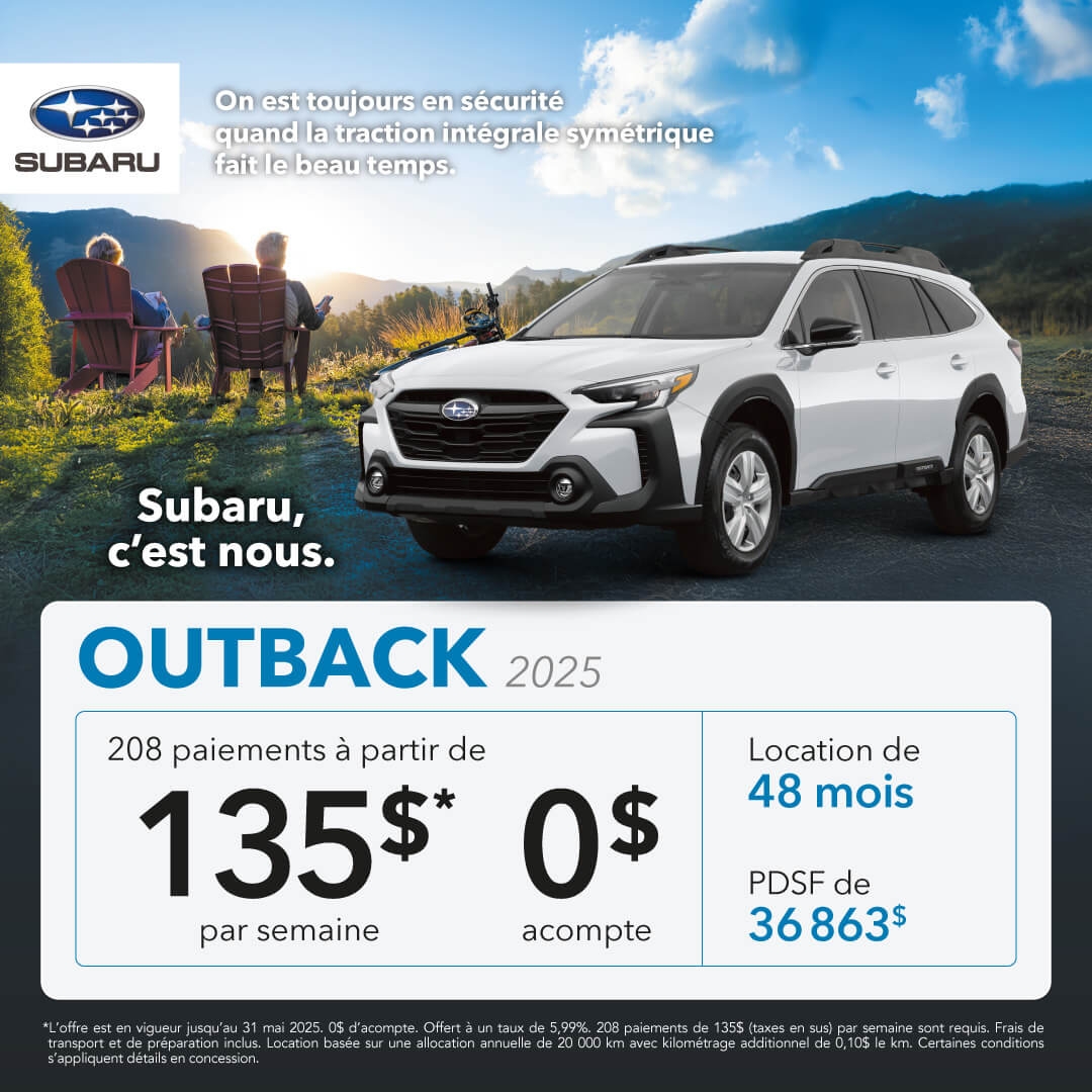Promotion du mois pour la Subaru Outback chez Desjardins Subaru