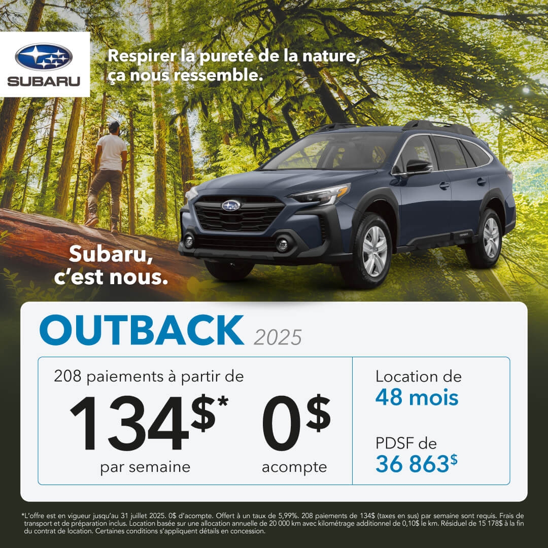 Promotion du mois pour la Subaru Outback chez Desjardins Subaru
