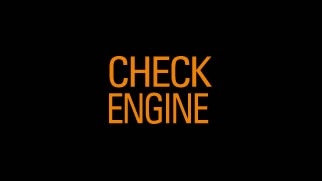 Icône orange du témoin d’alerte de vérification du moteur avec texte « CHECK ENGINE » sur fond noir.